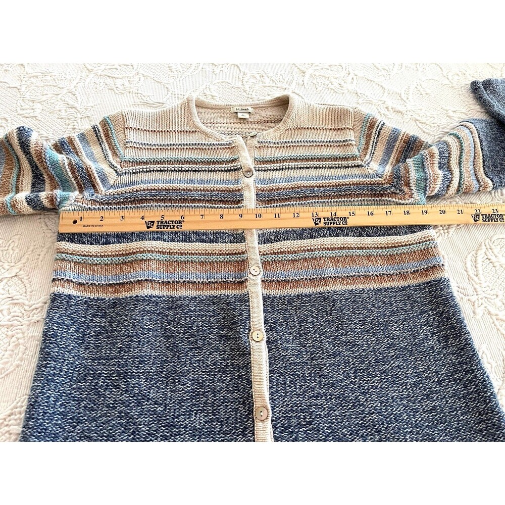 L.L. Bean Knit Striped Button Up Cardigan Sweater Cotton Ladies Large Regular